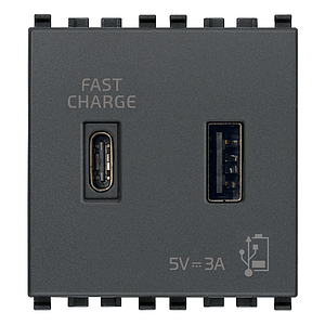 Vimar Eikon - USB-A+C Voedingseenheid 5V 3A 2M (Grijs)